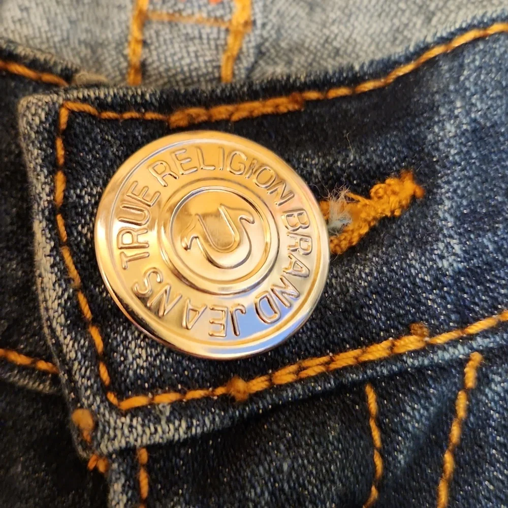 True Religion Dark Blue Distressed Billy Super T Slim Straight Leg Jeans BNWT - Picture 7 of 10